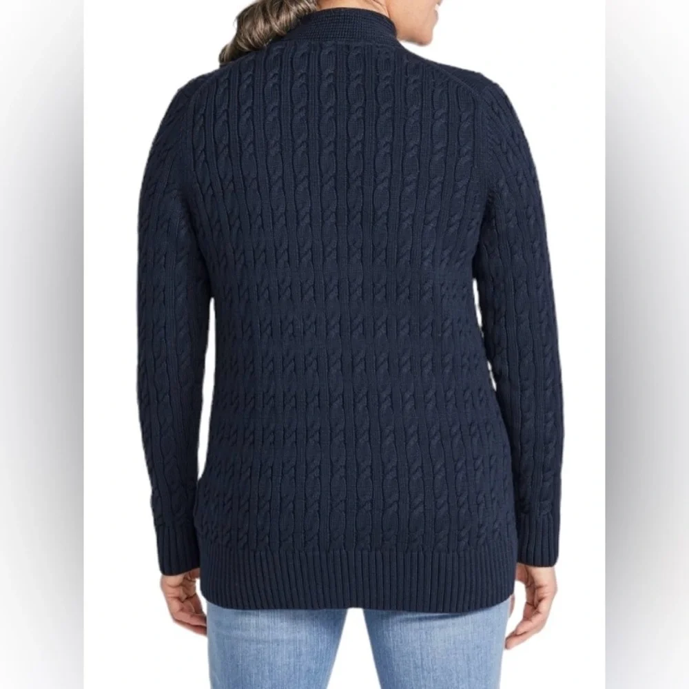 L.L. Bean Navy Cable Knit Cardigan - Picture 2 of 8